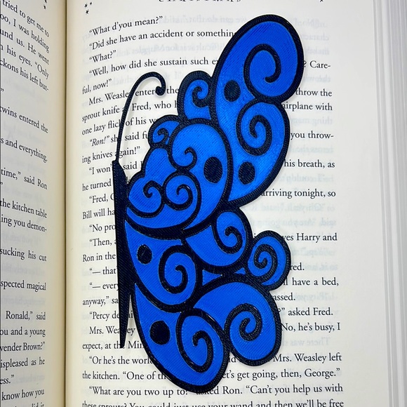 Blue Swirl 3D Printed Butterfly Bookmark - Picture 1 of 4
